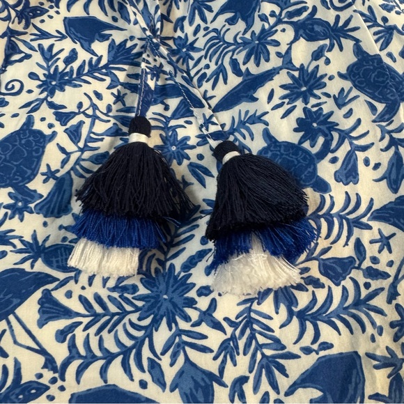 Vineyard Vines Romper Size Small Blue White Tropical Print Flamingos Turtles - Picture 9 of 10